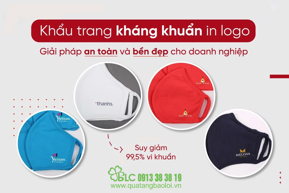 Chuyên may, in logo công ty lên khẩu trang vải kháng khuẩn